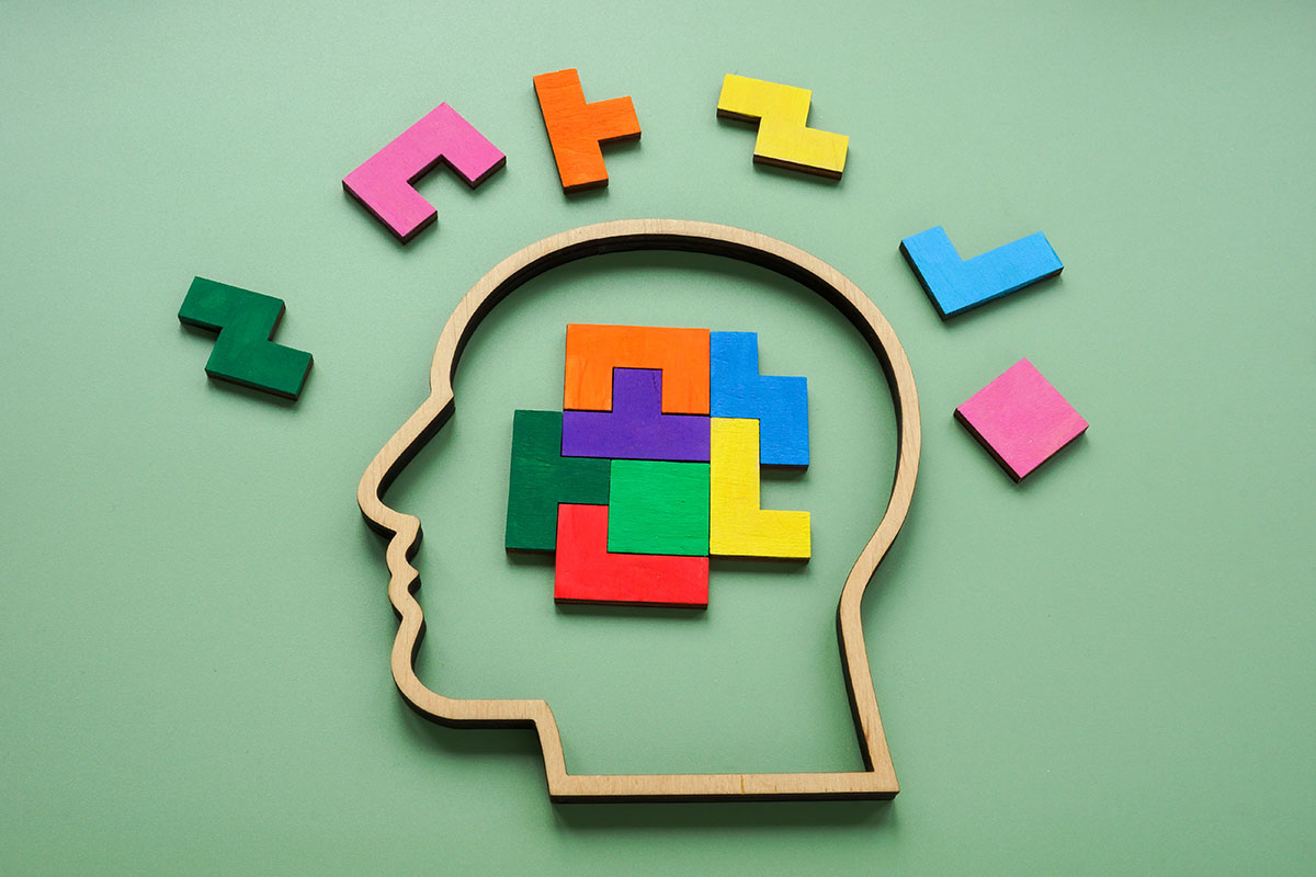 multicolored block puzzles forming creative thinking in head
